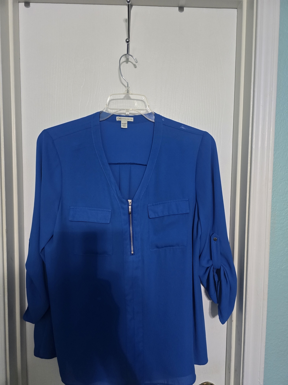 Cato Royal Blue Zip-Front V-Neck Blouse